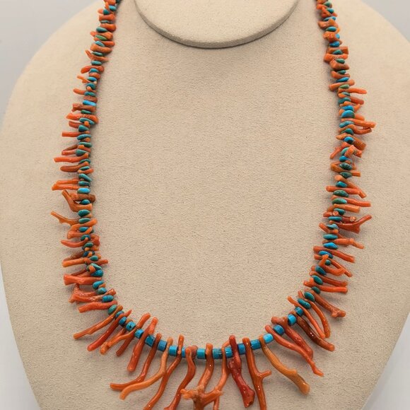 Natural Mediterranean Branch Coral with Turquoise Necklace - Picture 5 of 7